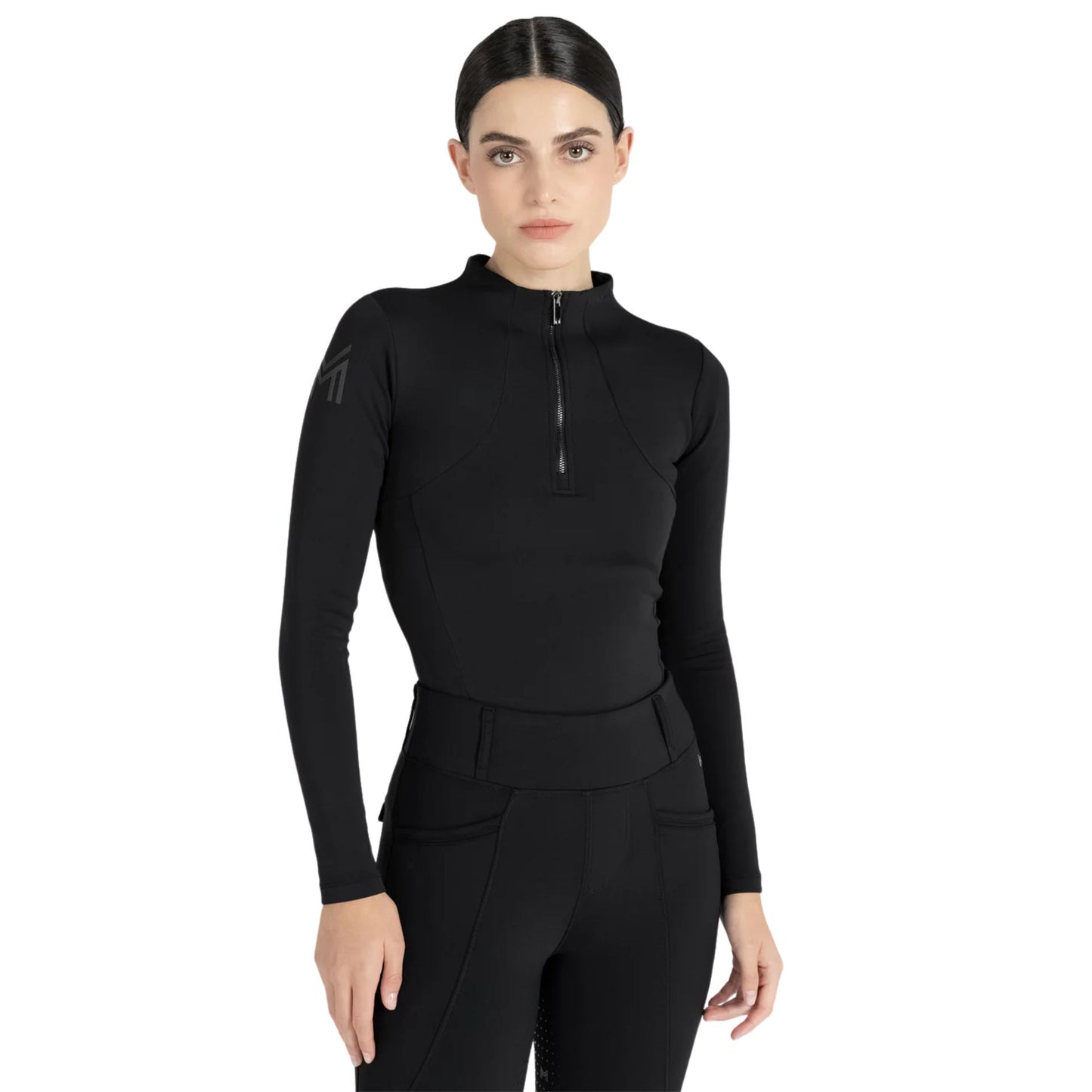 MAXIMILIAN PLAYERA DE ENTRENAMIENTO M/L DAMA MOD. BASE LAYER COL. NEGRO/PLATA